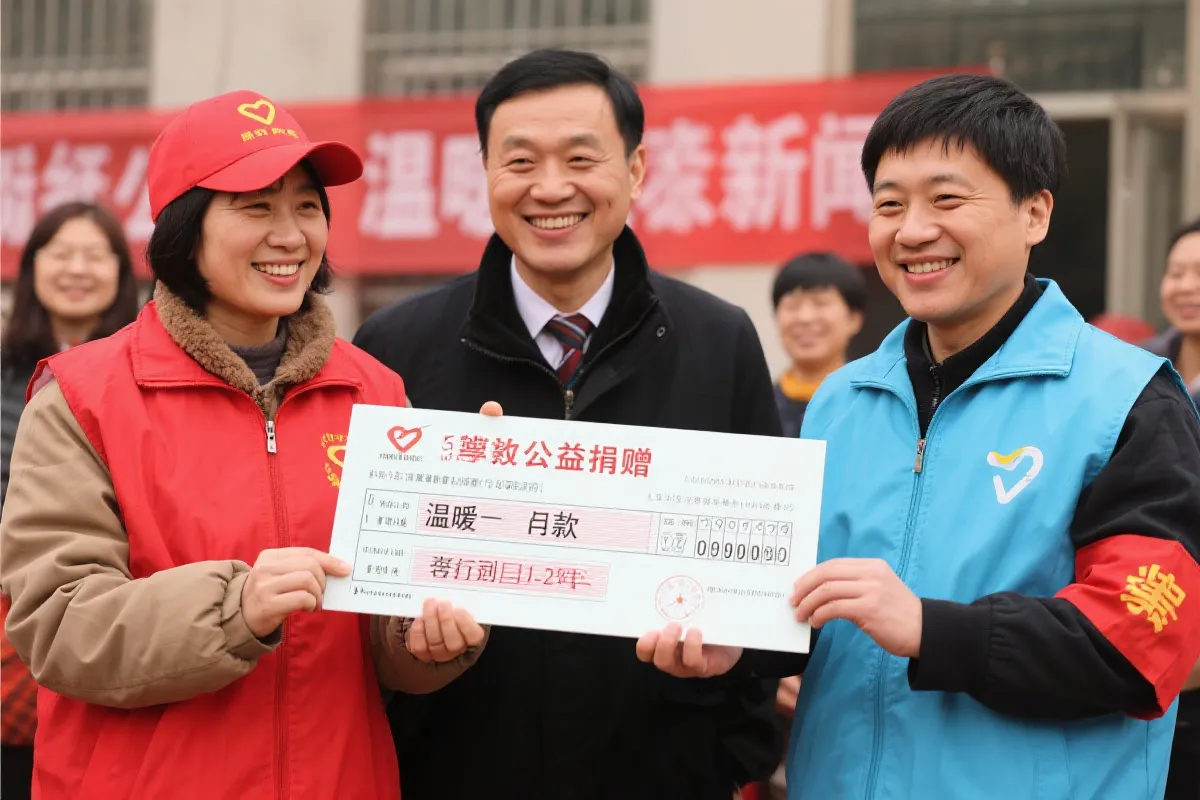 公益捐赠现场，爱心汇聚，定格在微笑与掌声之中